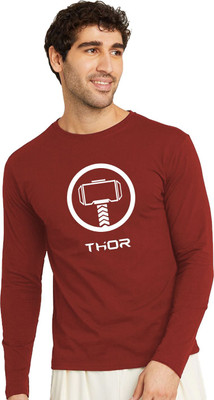 OrrganicChics Printed Men Round Neck Maroon T-Shirt