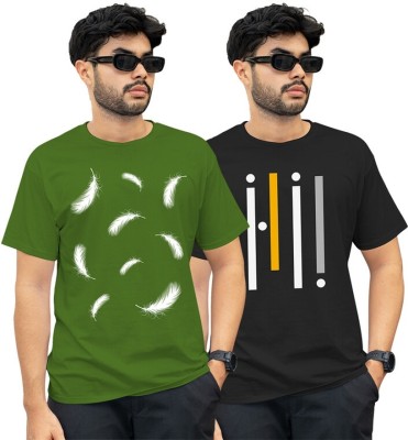 FADMARK Printed Men Round Neck Green, Black T-Shirt