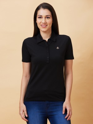 BEING HUMAN Solid Women Polo Neck Black T-Shirt