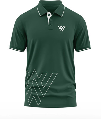 Warriorworld Solid Men Polo Neck Green T-Shirt