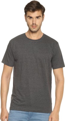 ALFA Solid Men Round Neck Grey T-Shirt