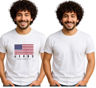 Attirea Printed Men Round Neck White T-Shirt