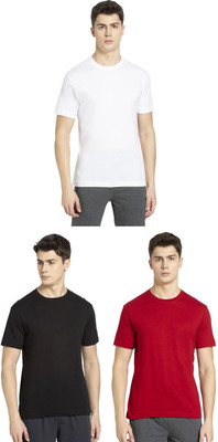 JOCKEY Solid Men Round Neck Black, Red, White T-Shirt