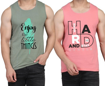 WOOSTRO Printed Men Scoop Neck Light Green, Pink T-Shirt