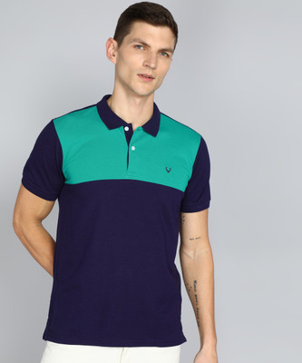Allen Solly Colorblock Men Polo Neck Blue, Green T-Shirt