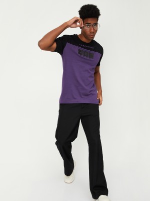 max Colorblock Men Round Neck Purple T-Shirt