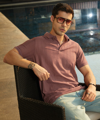 CAMPUS SUTRA Solid Men Polo Neck Purple T-Shirt