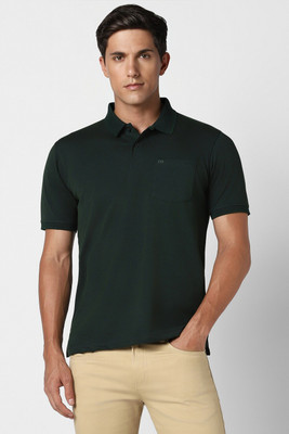 PETER ENGLAND Solid Men Polo Neck Green T-Shirt
