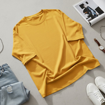 Royal Rajvnshi Solid Women Round Neck Yellow T-Shirt