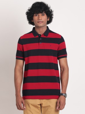 INDIAN TERRAIN Striped Men Polo Neck Blue T-Shirt