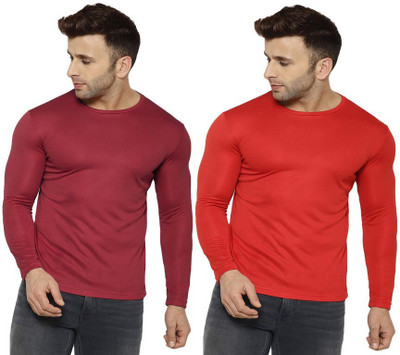 UDI n ADI Solid Men Round Neck Red, Maroon T-Shirt