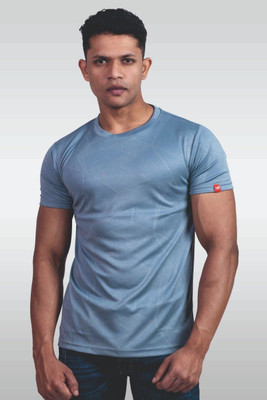 Lynx Self Design Men Crew Neck Blue T-Shirt