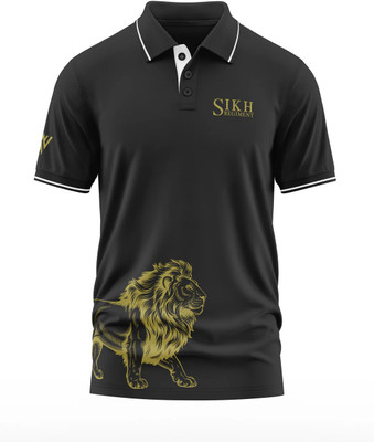 Warriorworld Graphic Print Men Polo Neck Black T-Shirt