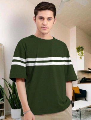 FASHIUM Striped Men Round Neck Green T-Shirt