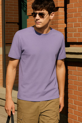 Knite wolf Solid Men Round Neck Purple T-Shirt