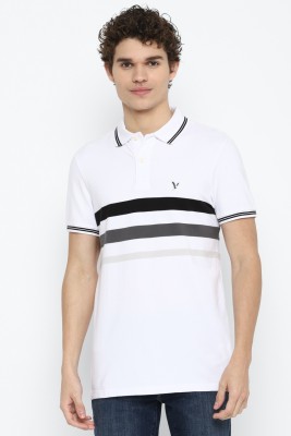 American Eagle Striped Men Polo Neck White T-Shirt