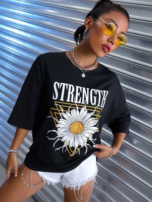 SZN Printed Women Round Neck Black T-Shirt