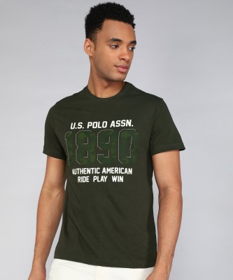 U.S. Polo Assn. Denim Co. Printed Men Round Neck Dark Green T-Shirt