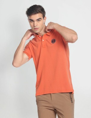 FLYING MACHINE Solid Men Polo Neck Orange T-Shirt