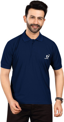 F ICON Self Design Men Polo Neck Blue T-Shirt