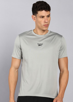 REEBOK Solid Men Round Neck Grey T-Shirt