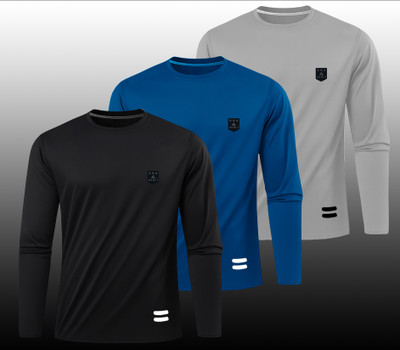 AVOLT Solid Men Round Neck Black, Blue, Beige T-Shirt