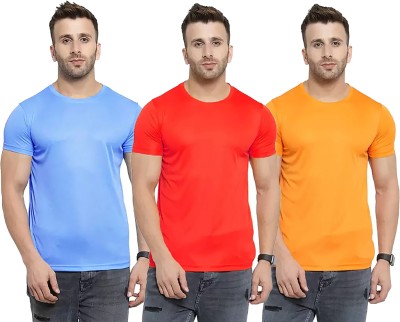 Think Tech Solid Men Round Neck Light Blue, Red, Yellow T-Shirt