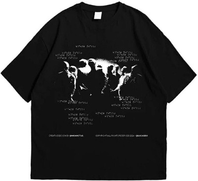inblak Printed Men Round Neck Reversible Black T-Shirt