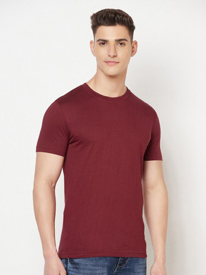 OrrganicChics Solid Men Round Neck Maroon T-Shirt