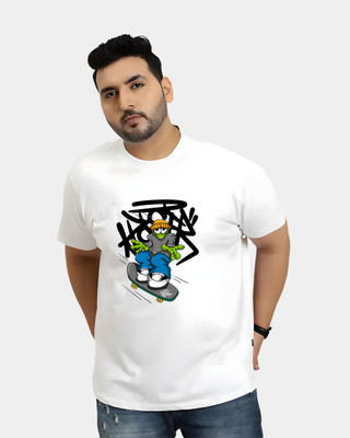 KIXO PLUS Graphic Print Men Round Neck White T-Shirt