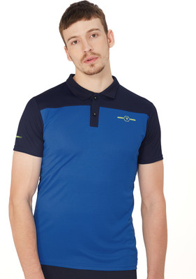 TECHNOSPORT Colorblock Men Polo Neck Blue T-Shirt