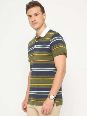 Auxamis Striped Men Polo Neck Multicolor T-Shirt