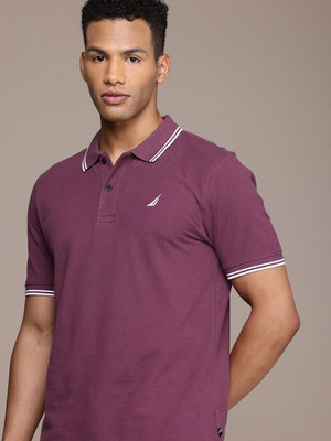 NAUTICA Solid Men Polo Neck Purple T-Shirt