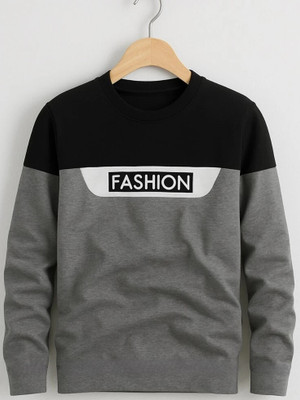 Try This Colorblock Men Round Neck Grey, Black T-Shirt