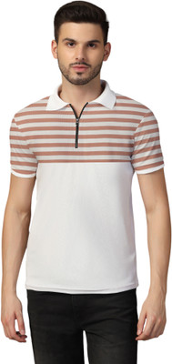 GEUM Striped Men Polo Neck Maroon, White T-Shirt
