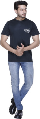 A and Y Printed Men Round Neck Black T-Shirt