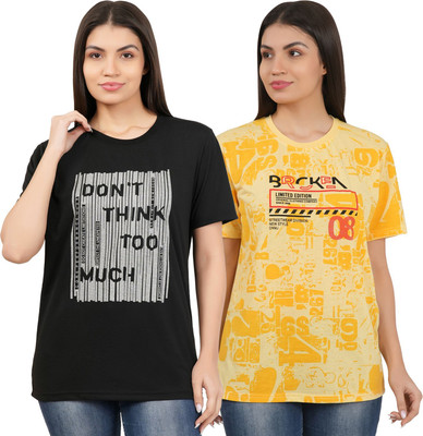 HouseOfCommon Printed Women Round Neck Multicolor T-Shirt