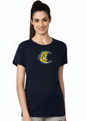 Moda Rapido Graphic Print Women Round Neck Navy Blue T-Shirt