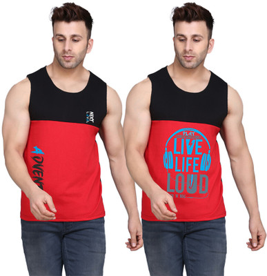 SLOWLORIS Typography Men Scoop Neck Black, Red T-Shirt