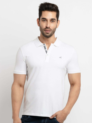 Status Quo Solid Men Polo Neck White T-Shirt