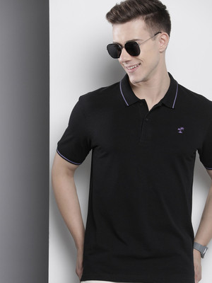 The Indian Garage Co. Solid Men Polo Neck Black T-Shirt