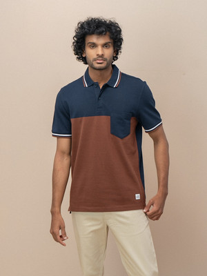 Unibro Solid Men Polo Neck Navy Blue T-Shirt