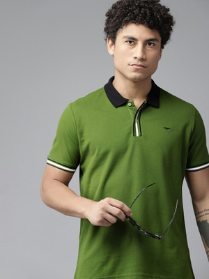 PARK AVENUE Solid Men Polo Neck Dark Green T-Shirt