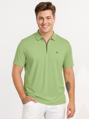 Bullmer Solid Men Polo Neck Green T-Shirt