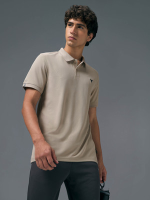 TECHNOSPORT Printed Men Polo Neck Beige T-Shirt