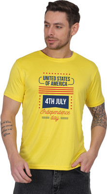 Saras Self Design Men Round Neck Reversible Yellow T-Shirt