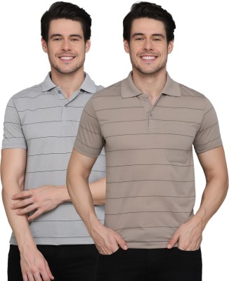 INKKR Striped Men Polo Neck Multicolor T-Shirt