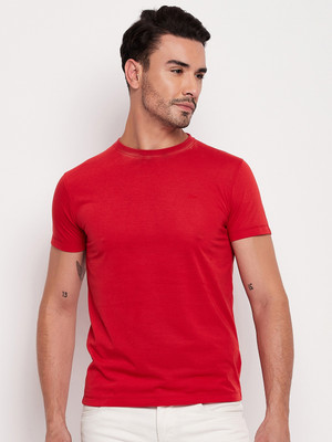 Adobe Solid Men Round Neck Red T-Shirt