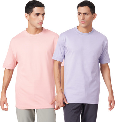 Zulements Solid Men Round Neck Purple, Orange T-Shirt