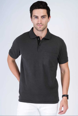 flora shine Solid Men Polo Neck Grey T-Shirt